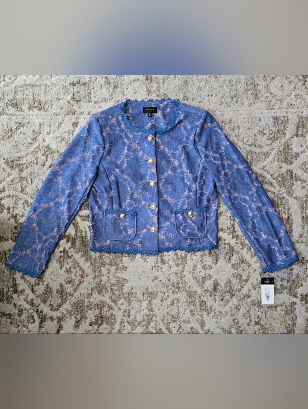 Tahari ASL Blue Lace Button-Front Blazer with Gold Buttons NWT Size 6